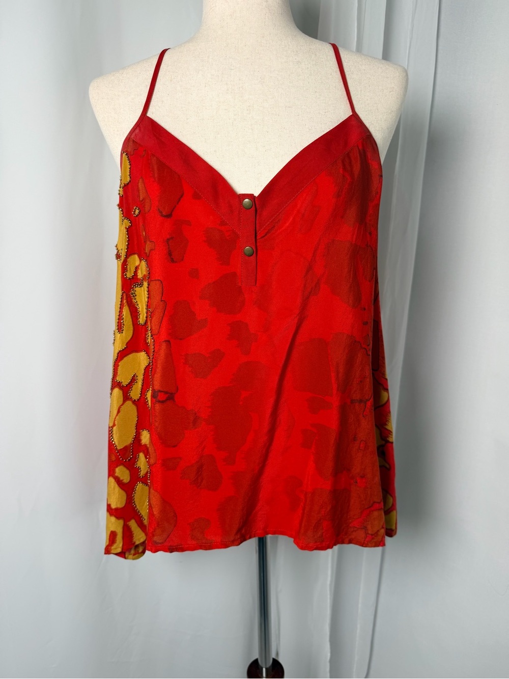 Petticoat Alley 100% Silk Beaded Animal Print Camisole Tank Top Size M